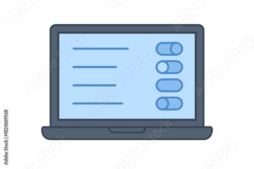 Laptop computer screen displaying settings and toggle switches for configuration options