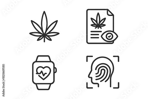 Cannabis legalization, digital health monitoring, biometric identification, and security symbols