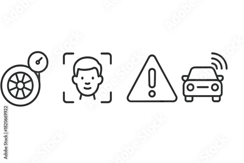 Automotive technology and security features including tire pressure, face recognition, warning alert, and autonomous vehicle