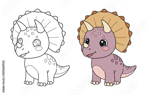 Learn to color dinosaur characters complete with colored examples