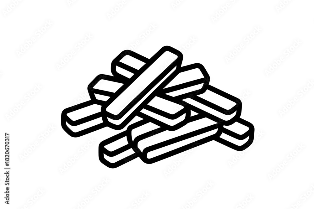 Fototapeta premium Pile of crispy fried potato sticks in black and white line art drawing