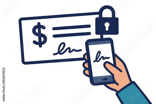 Secure digital signature on bank check using mobile banking application for transactions