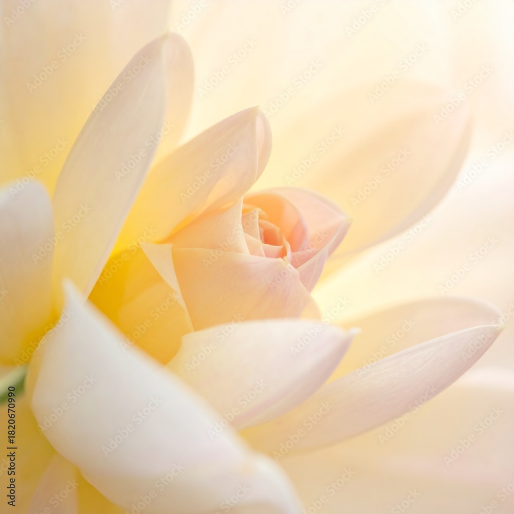 Obraz premium ペールイエローとクリームの柔らかな光が重なり、あたたかく包み込むような優しい雰囲気を作り出す背景です。 ふんわり広がるパステルの光が柔らかな輝きを与え、穏やかで明るい世界観を表現します。