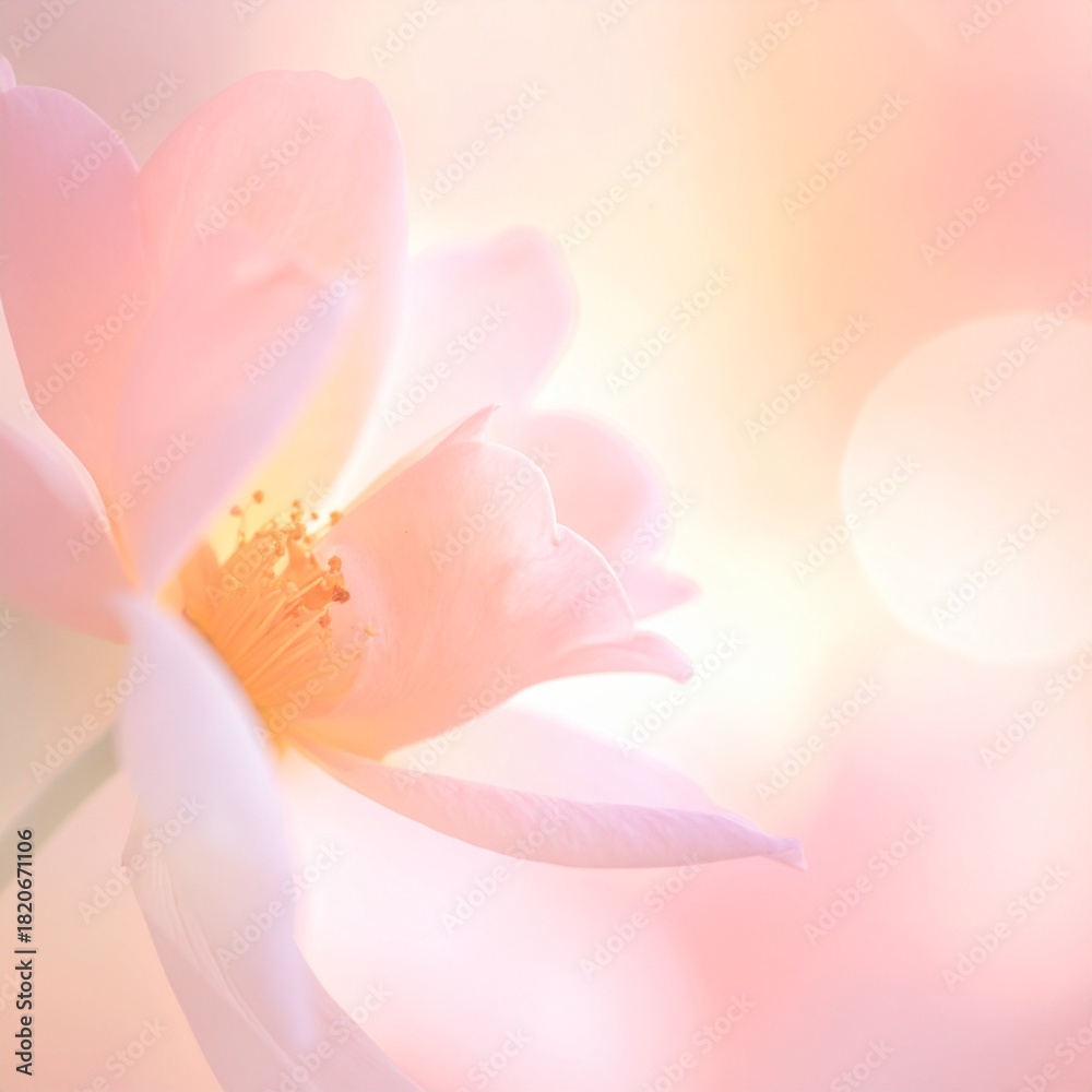 Obraz premium 柔らかなピンクとピーチの光が重なり、あたたかく優しい雰囲気を演出する背景です。 淡いパステルの光がふんわりと広がり、ボケが幻想的な空気感をつくります。