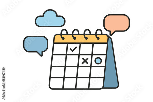 Desk calendar for scheduling and task management featuring checkmark, cross, and circle icons