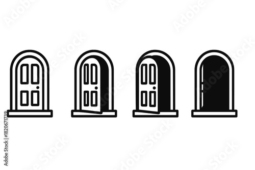 Arched door symbols showing entrance, exit, open, and closed states