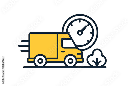 Fast delivery truck icon with speedometer dial indicating quick service time