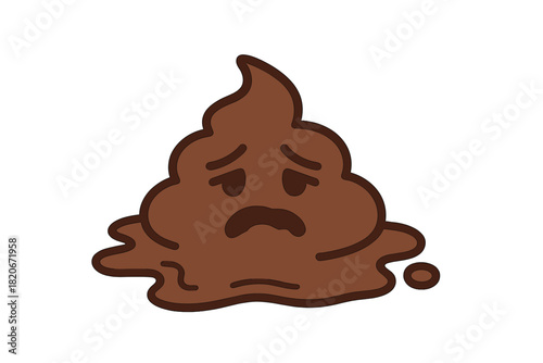 Melting pile of brown feces character with sad facial expression