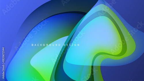 Abstract fluid shapes, vibrant blues, greens dominate dark background. Smooth gradients create dynamic visual effect. Modern design element.