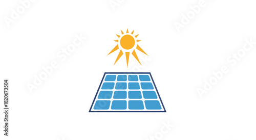 Solar Panel Icon with Stylized Sun Symbolizing Renewable Energy and Power