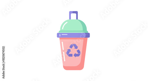 Reusable Tumbler or Travel Cup with Recycling Symbol, Eco-Friendly Flat Illustration