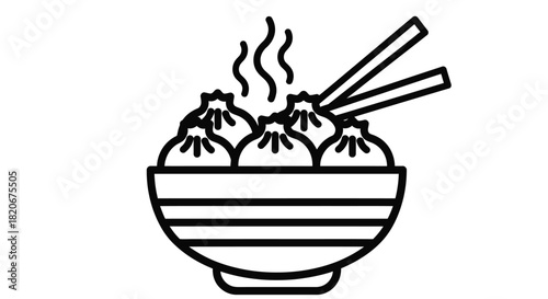 Dumplings in bowl with chopsticks asian food vector illustration