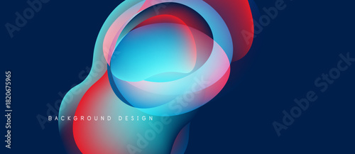 Abstract flowing shapes, vibrant colors blend. Blue, red, cyan create dynamic visual effect. Modern design, smooth gradients present.