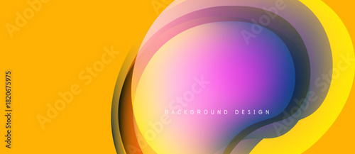Bright yellow backdrop features layered, colorful oval shapes. Gradient transitions create modern, dynamic visual effect. Text reads background design.
