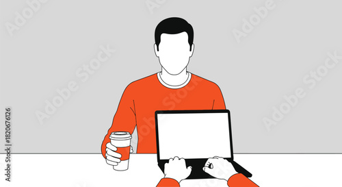 Person working on laptop with coffee cup illustration vector