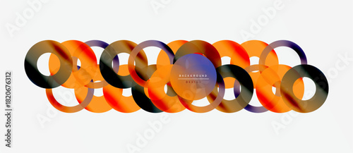 Abstract circles overlap, creating vibrant orange, purple hues. Minimalist design suits modern backgrounds, presentations. Clean, simple aesthetic.