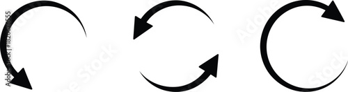 Three Black Circular Arrows Pointing Different Directions on White Background Resource