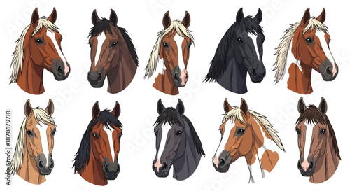 Diverse Horse Portraits A Collection of Stunning Equine Heads in Various Colors and Patterns