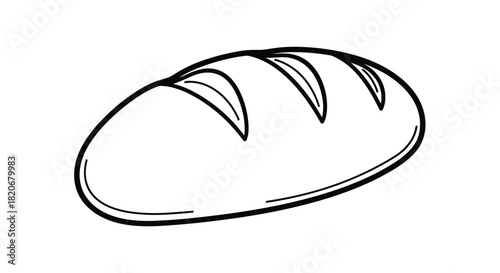 Black and white line drawing of a classic loaf of bread with crisp outline and subtle scoring, ideal for illustrating baking, food, or culinary themes