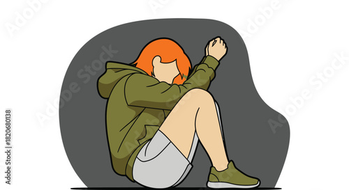 Illustration of sad girl with anxiety and mental health issues