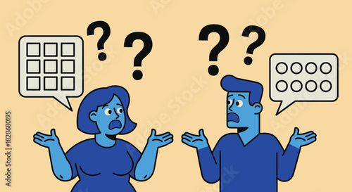 Confused people asking questions about grid and circle patterns