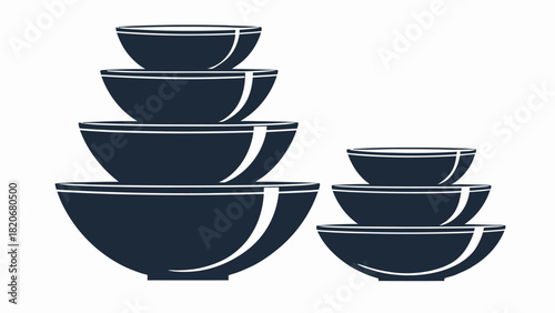 Stylish nested bowls for modern kitchen decor in dark tones, perfect for food prep and baking illustrations, originally a scalable vector graphic