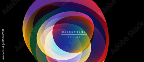 Abstract colorful layers create dynamic circular design. Vibrant hues blend, forming flowing visual impact. Modern background element.