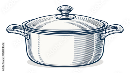 Charming hand-drawn cooking pot illustration for culinary designs, ideal for food blogs, recipe cards, restaurant menus, and kitchen decor projects