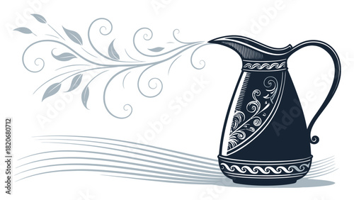 Elegant antique pitcher with floral design, a touch of timeless beauty for your creative projects, perfect for adding sophistication and vintage charm