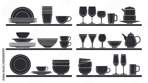 Elegant kitchenware and dining silhouette collection, showcasing modern tableware, glasses, mugs and bowls for minimalist home decor and design projects