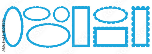  Zigzag edge and scallop edge. vector outline border graphic resources.  Rectangular curved line shape. Text box frameworks with curvy inner border. 