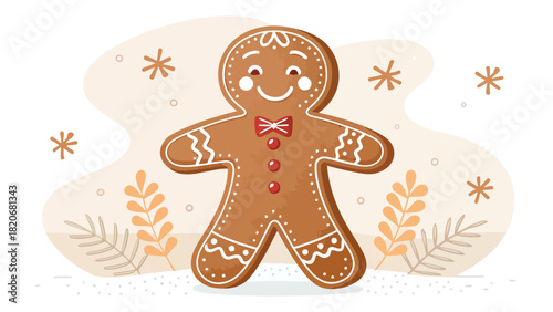 Delightful gingerbread man with festive decorations, perfect for adding holiday cheer to your designs, evokes warmth, joy, and sweet treats of the season