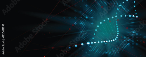 Abstract medical or science hexagons background, DNA strands, connected neural web