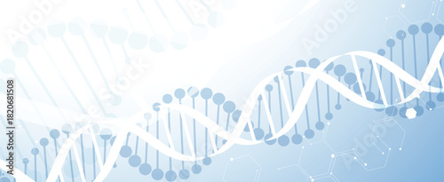 Abstract medical or science hexagons background, DNA strands, connected neural web