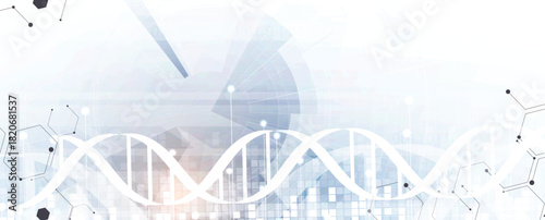 Abstract medical or science hexagons background, DNA strands, connected neural web