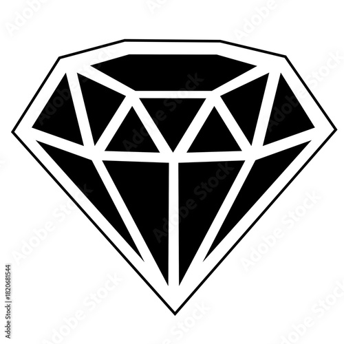 Simple, bold brilliant-cut diamond icon in a black and white graphic style. A minimal symbol representing luxury, wealth, jewelry, quality, and high value.