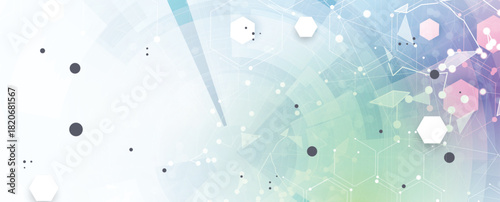 Abstract medical or science hexagons background, DNA strands, connected neural web