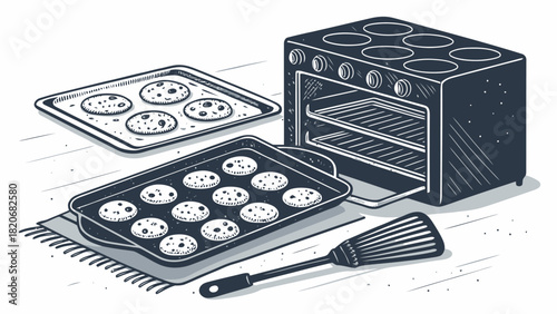 Baking homemade cookies in oven, trays of treats ready to enjoy, warm kitchen scene, simple pleasures, delicious dessert, perfect for baking blogs