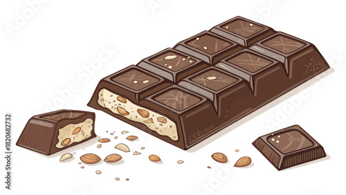 Delicious chocolate bar with almond nougat filling, a tempting sweet treat to satisfy cravings, perfect for dessert and confectionery projects