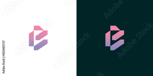 Minimalist Geometric Letter B Logo Design with Gradient Colors on White and Dark Backgrounds