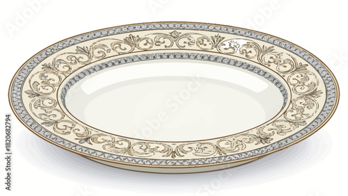 Elegant oval serving platter with intricate floral and geometric border design, perfect for formal dining or special occasions, offering a classic touch