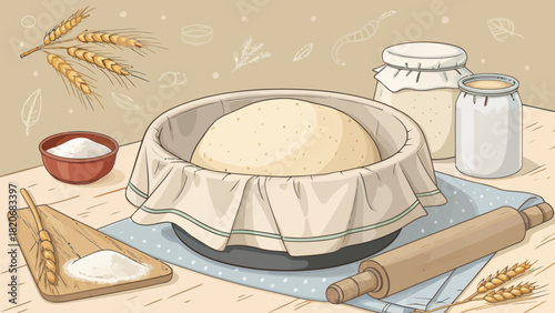 Artisanal bread dough rising beautifully, ready for baking, a symbol of homemade goodness and the joy of baking fresh bread from scratch
