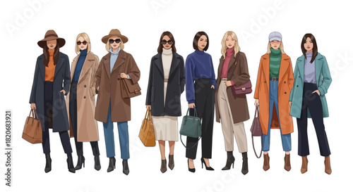 Collection of Stylish Women in Winter Coats Fashionable Outfits