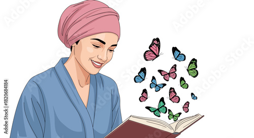 A Woman Reading a Book with Butterflies