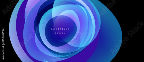 Abstract layers create dynamic circular pattern. Blue, purple hues blend, forming modern background design. Smooth gradients offer visual depth.