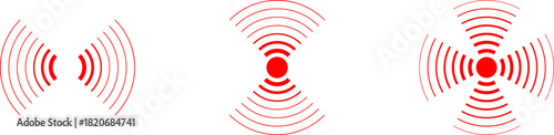 Pain point. Red concentric ripple circles Radial signal wave icon. Radar vector icons. Signal concentric circles. Sound wave background radio station signal. Sonar sound waves. Vector PNG or JPG