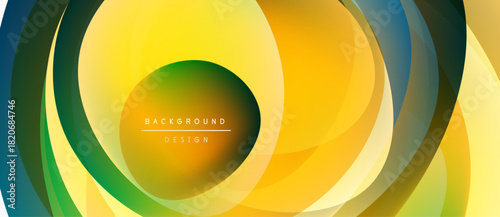 Abstract design features layered, colorful circles. Yellows, greens, blues blend creating dynamic visual effect. Modern, vibrant background.