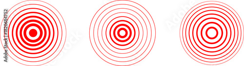 Pain point. Red concentric ripple circles Radial signal wave icon. Radar vector icons. Signal concentric circles. Sound wave background radio station signal. Sonar sound waves. Vector PNG or JPG