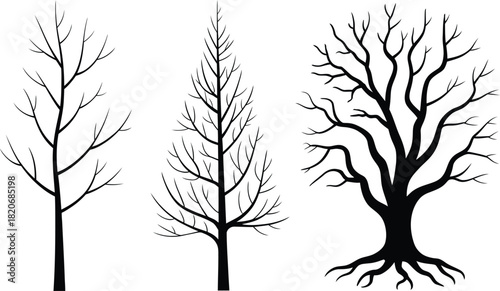 Branch flat design flower silhouettes vector illustration set