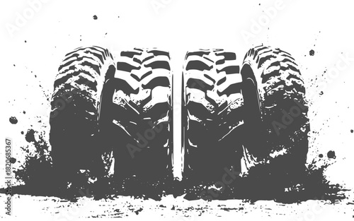 Grunge Mud Tires Texture for Off-Road Design.Scratched Grunge Mud Tire Vector Art.Creative Grunge Mud Tire Vector Set